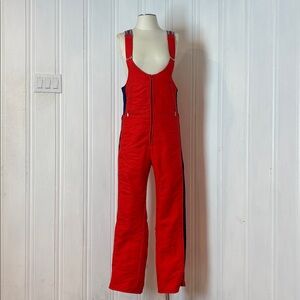 Ice Red and Navy Zip-Front Snow Overalls Jumpsuit